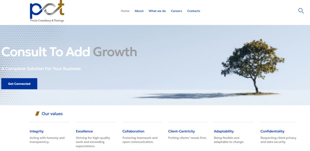 Precise Consultancy and Trainings homepage